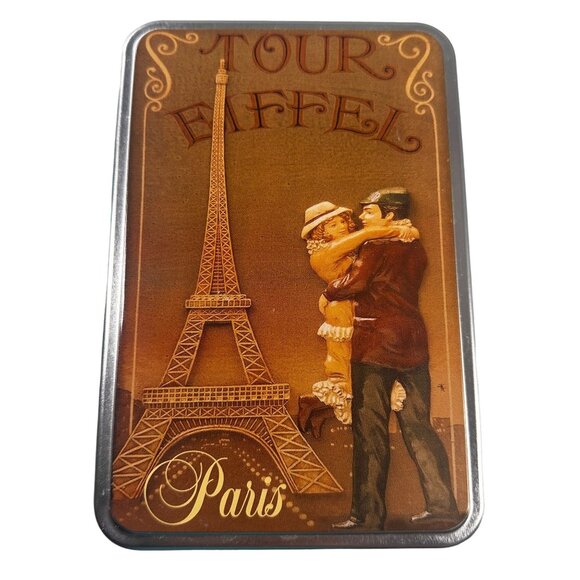 Eiffel Tower Paris Tin Delaunay Levielle Couple Biscuit Tin Vintage - Picture 1 of 11